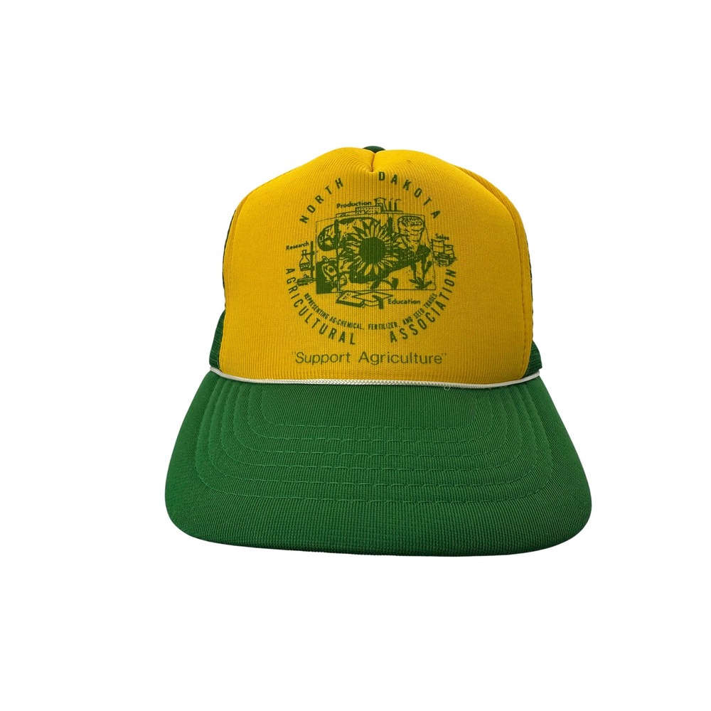 Vintage North Dakota Agricultural Association Trucker Hat Green Yellow Snapback